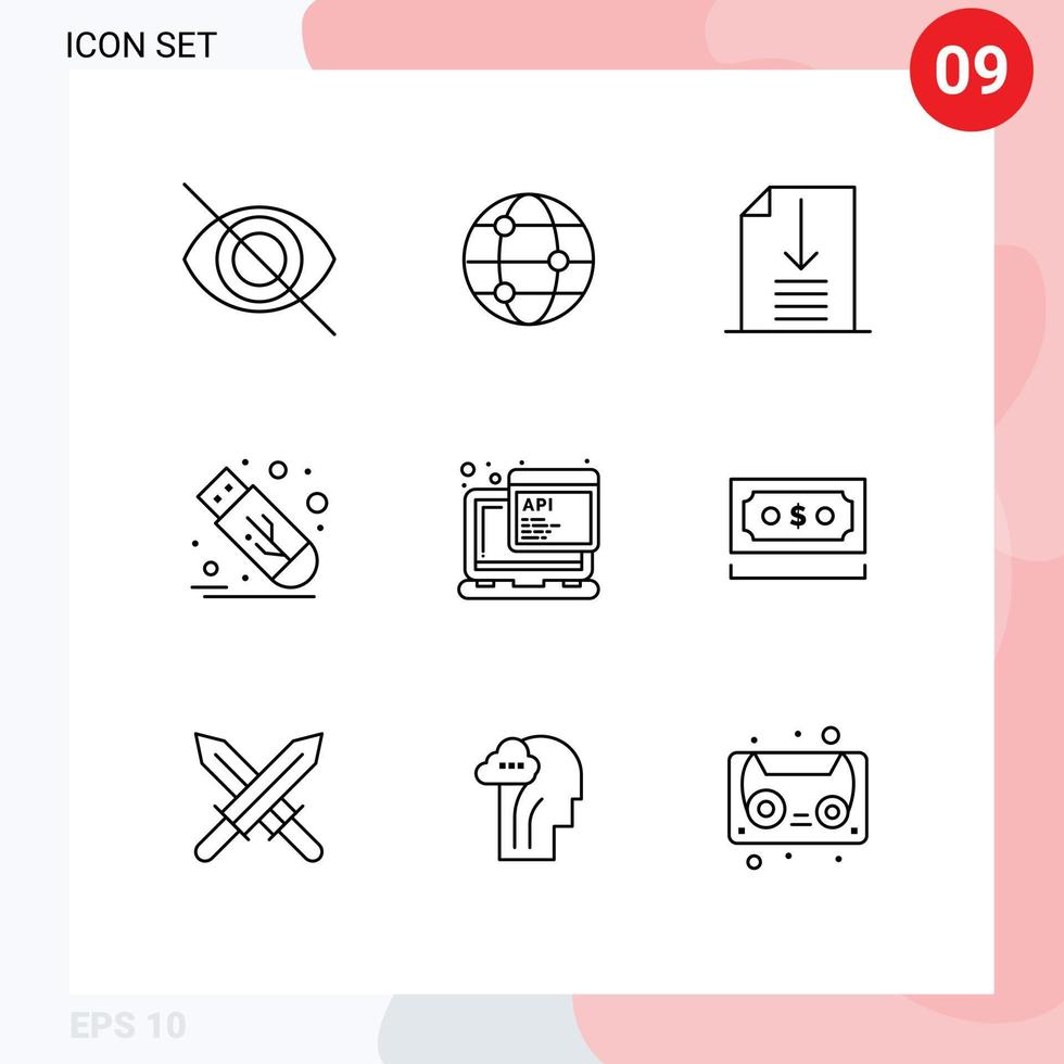 9 Creative Icons Modern Signs and Symbols of dollar script page javascript usb Editable Vector Design Elements