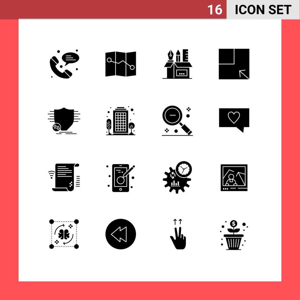 Pack of 16 creative Solid Glyphs of security money scale financial view Editable Vector Design Elements