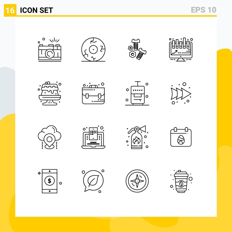 Stock Vector Icon Pack of 16 Line Signs and Symbols for sweet presentation horror board tools Editable Vector Design Elements