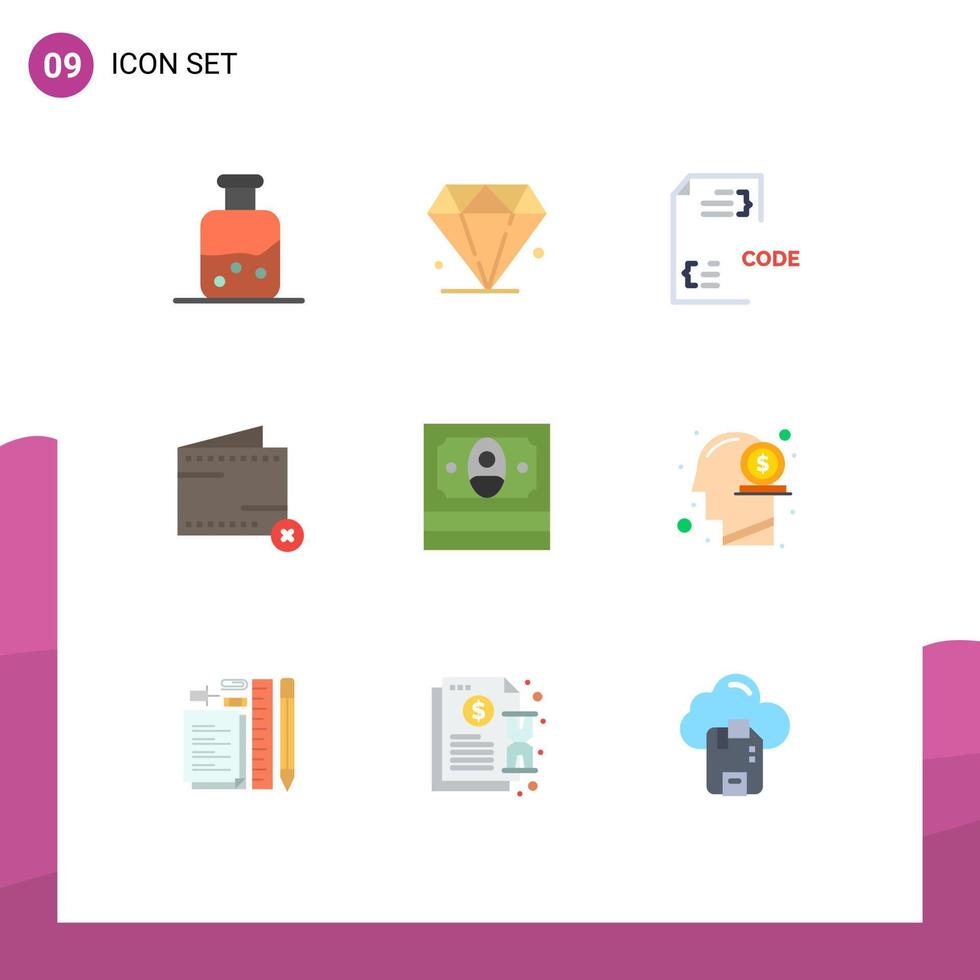 9 Universal Flat Colors Set for Web and Mobile Applications cash money coding e close Editable Vector Design Elements
