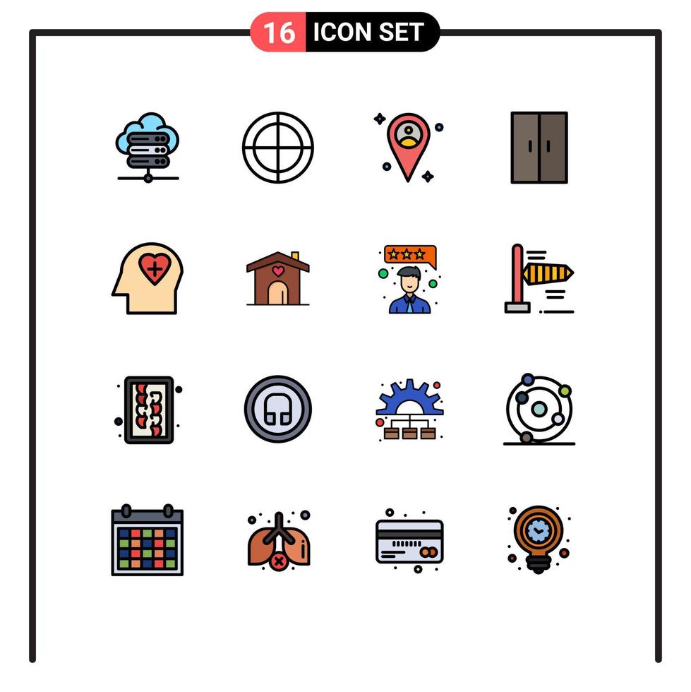 Mobile Interface Flat Color Filled Line Set of 16 Pictograms of home head map emotion home appliances Editable Creative Vector Design Elements