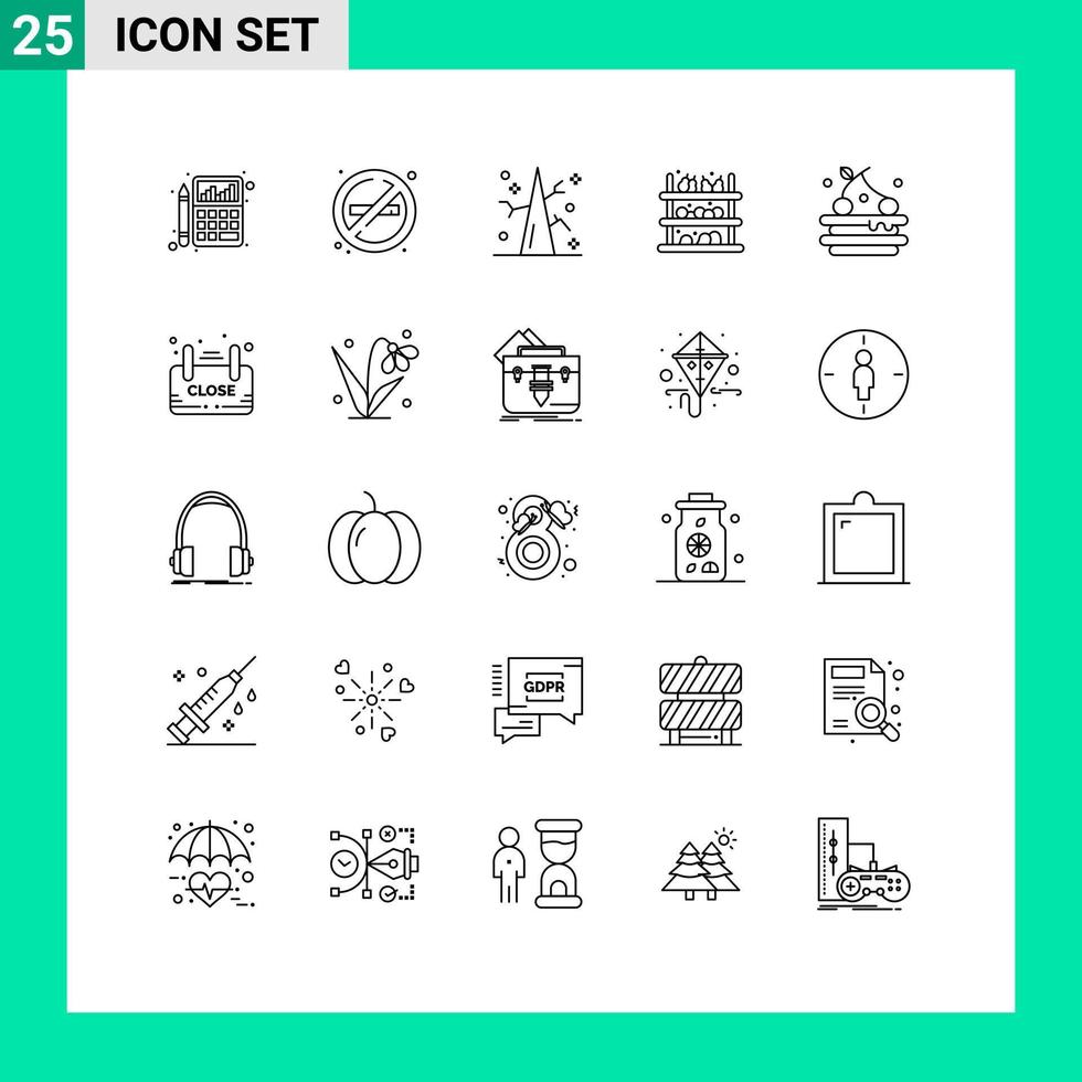 25 Universal Lines Set for Web and Mobile Applications tart supermarket no smoke shopping winter Editable Vector Design Elements