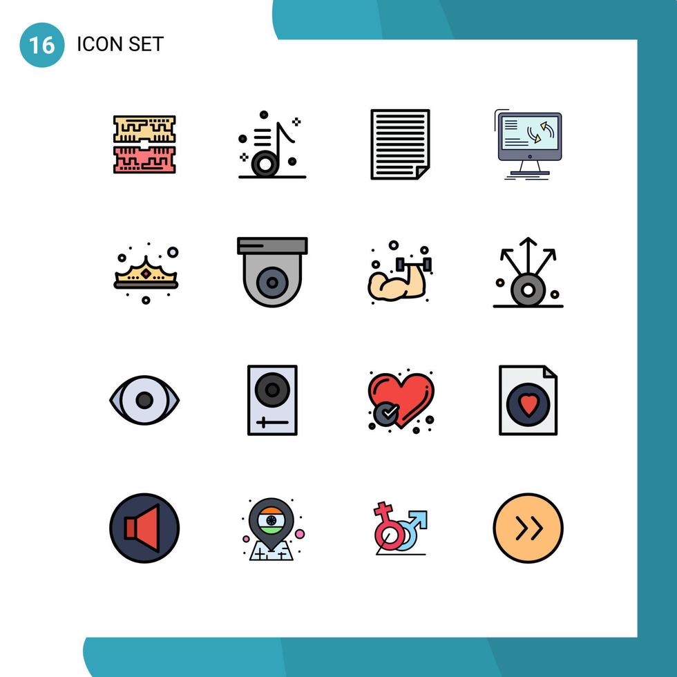 Group of 16 Flat Color Filled Lines Signs and Symbols for data sync song synchronization paper Editable Creative Vector Design Elements