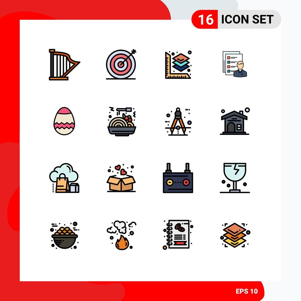 16 Universal Flat Color Filled Lines Set for Web and Mobile Applications man employee target business profile Editable Creative Vector Design Elements
