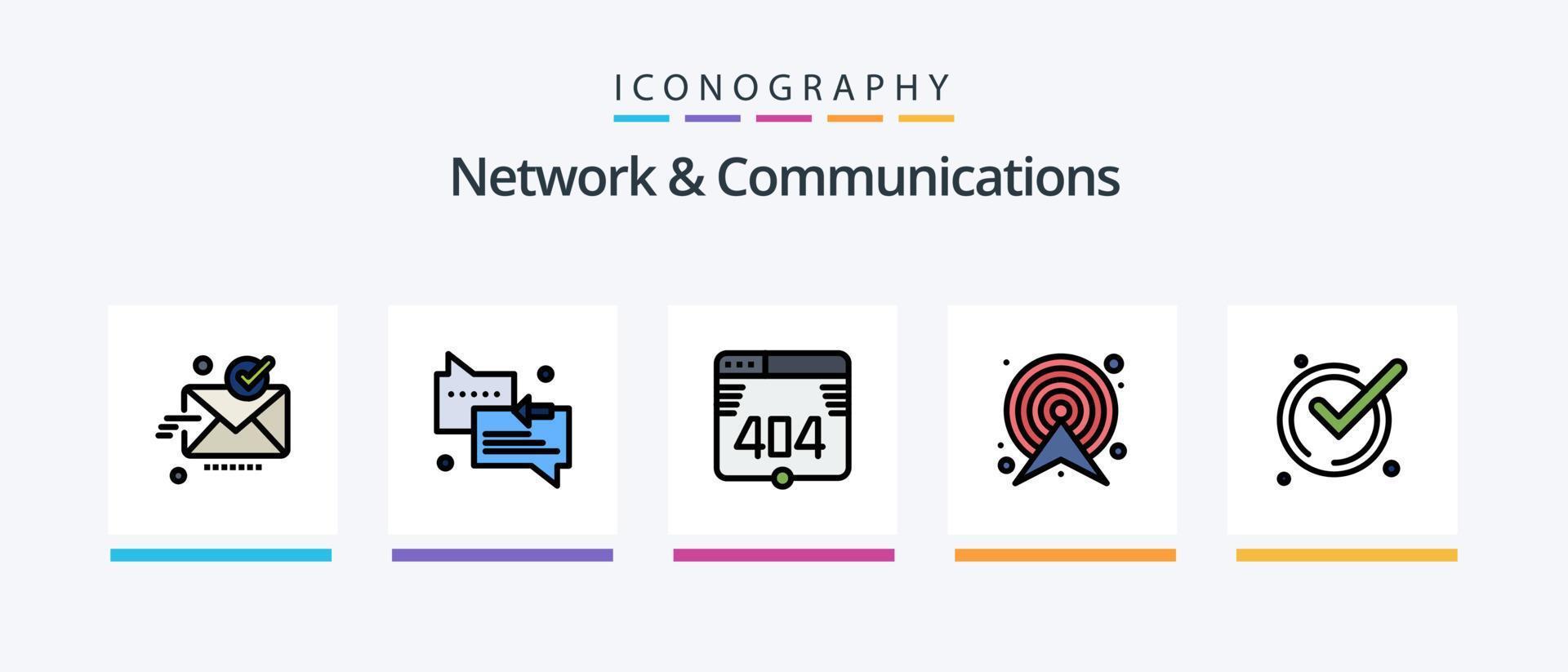 la línea de red y comunicaciones llenó el paquete de 5 íconos, incluido el aprendizaje electrónico. llamar. boleto. flecha. mensajes diseño de iconos creativos vector