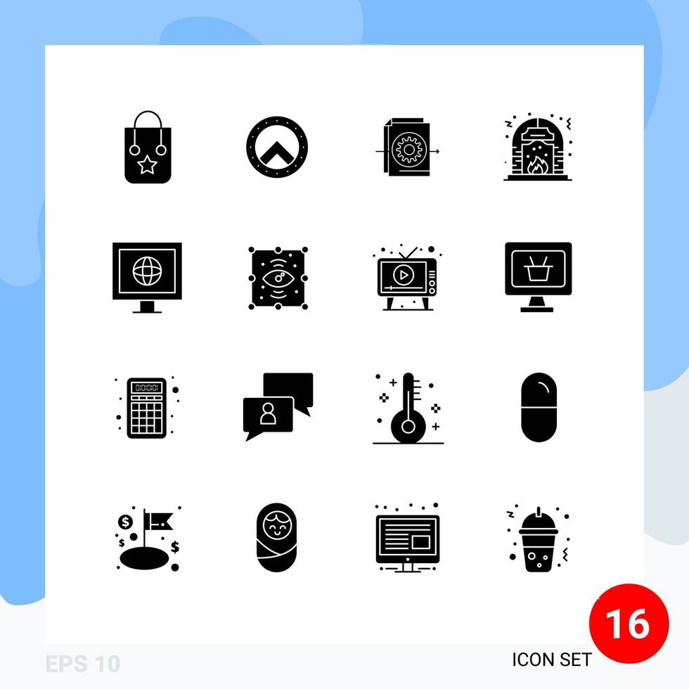 Modern Set of 16 Solid Glyphs and symbols such as news place file fire culture Editable Vector Design Elements