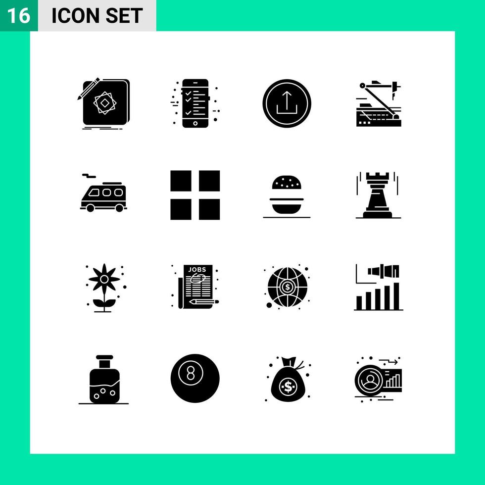 Group of 16 Modern Solid Glyphs Set for robotics medicine application medical navigation Editable Vector Design Elements