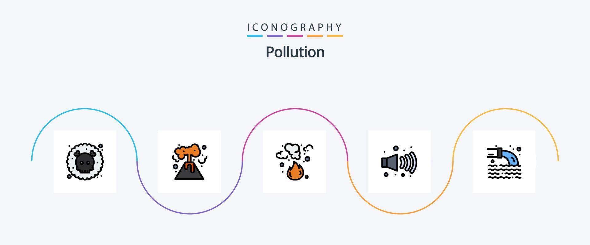 Pollution Line Filled Flat 5 Icon Pack Including radioactive. pipe. fire. pollution. gas vector