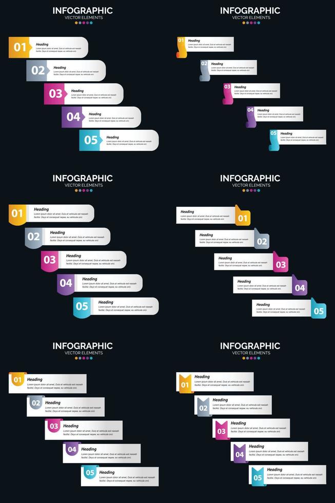 Use Vector 6 Infographics Pack to effectively communicate your business concepts