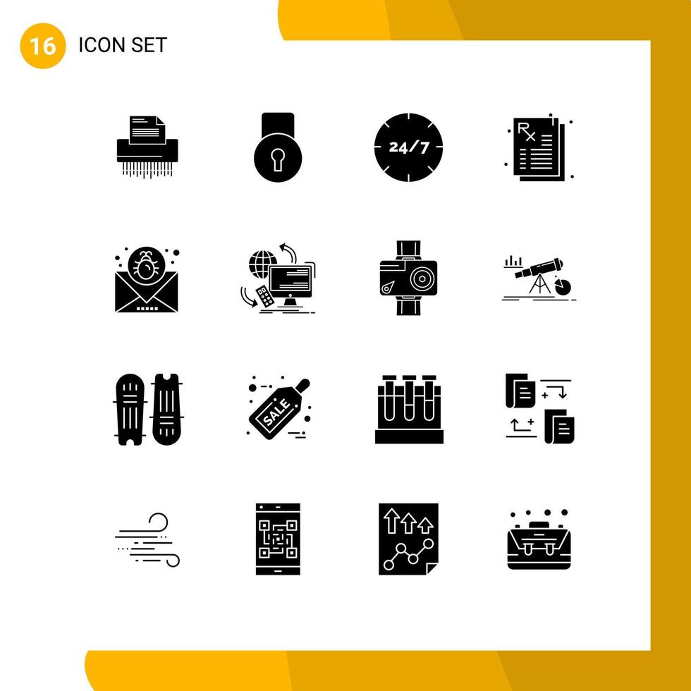 Pictogram Set of 16 Simple Solid Glyphs of pharmacy service lock pad help care Editable Vector Design Elements