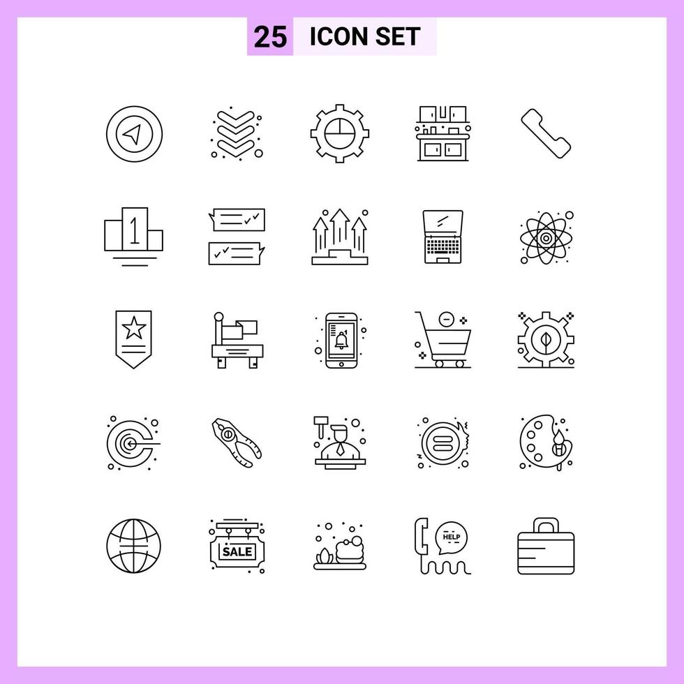 Mobile Interface Line Set of 25 Pictograms of podium call settings telephone food Editable Vector Design Elements