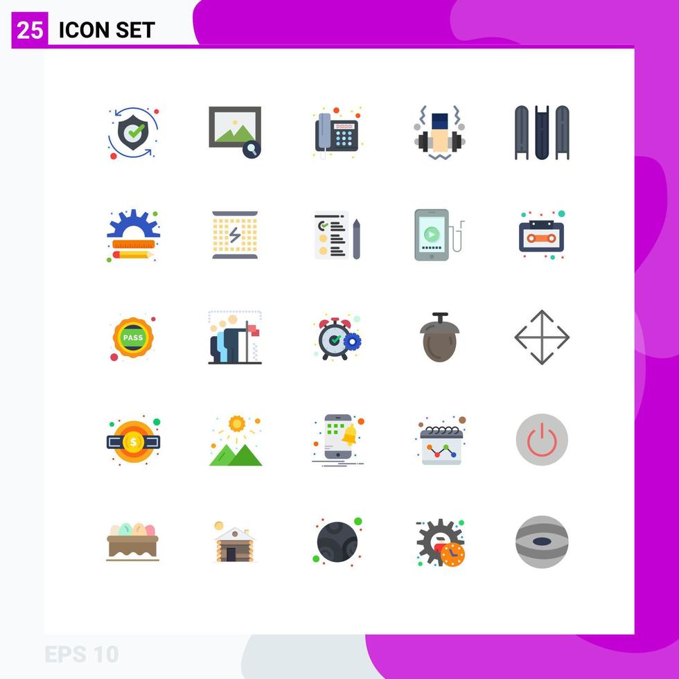 Mobile Interface Flat Color Set of 25 Pictograms of files document fax weight dumbbell Editable Vector Design Elements