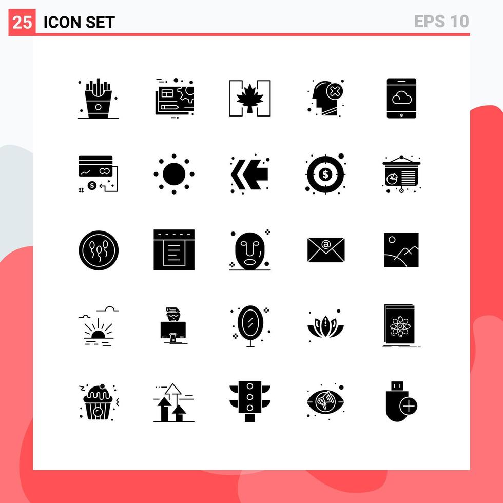 Pack of 25 Modern Solid Glyphs Signs and Symbols for Web Print Media such as mark head edit failure leaf Editable Vector Design Elements