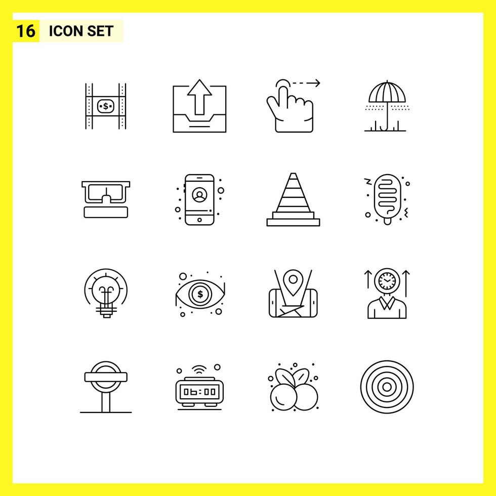 Universal Icon Symbols Group of 16 Modern Outlines of virtual weather office umbrella swipe Editable Vector Design Elements