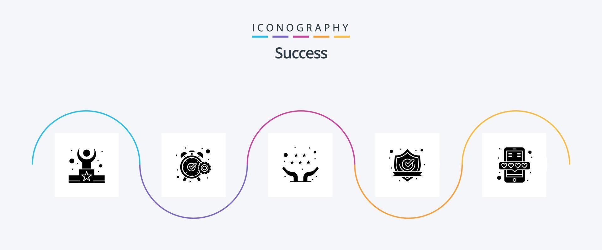 Sucess Glyph 5 Icon Pack Including protect. checked. watch. accept. selection vector