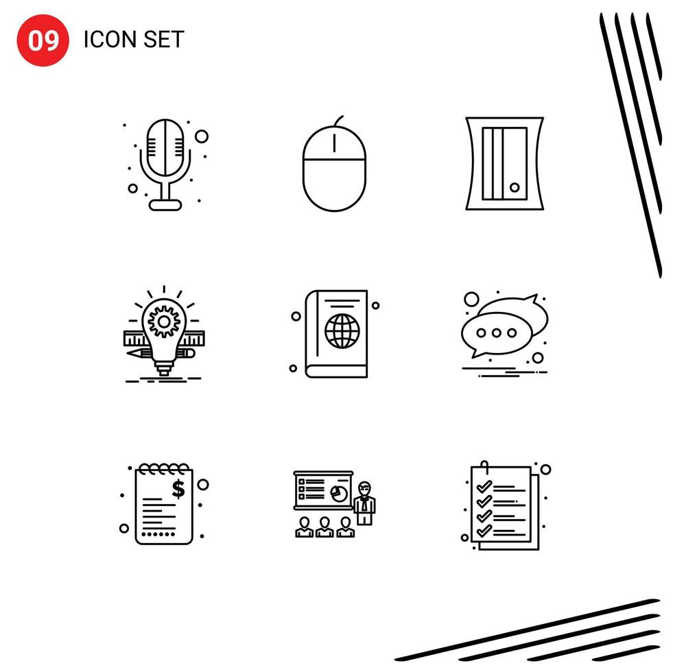 9 Universal Outline Signs Symbols of book scale education pencil idea Editable Vector Design Elements