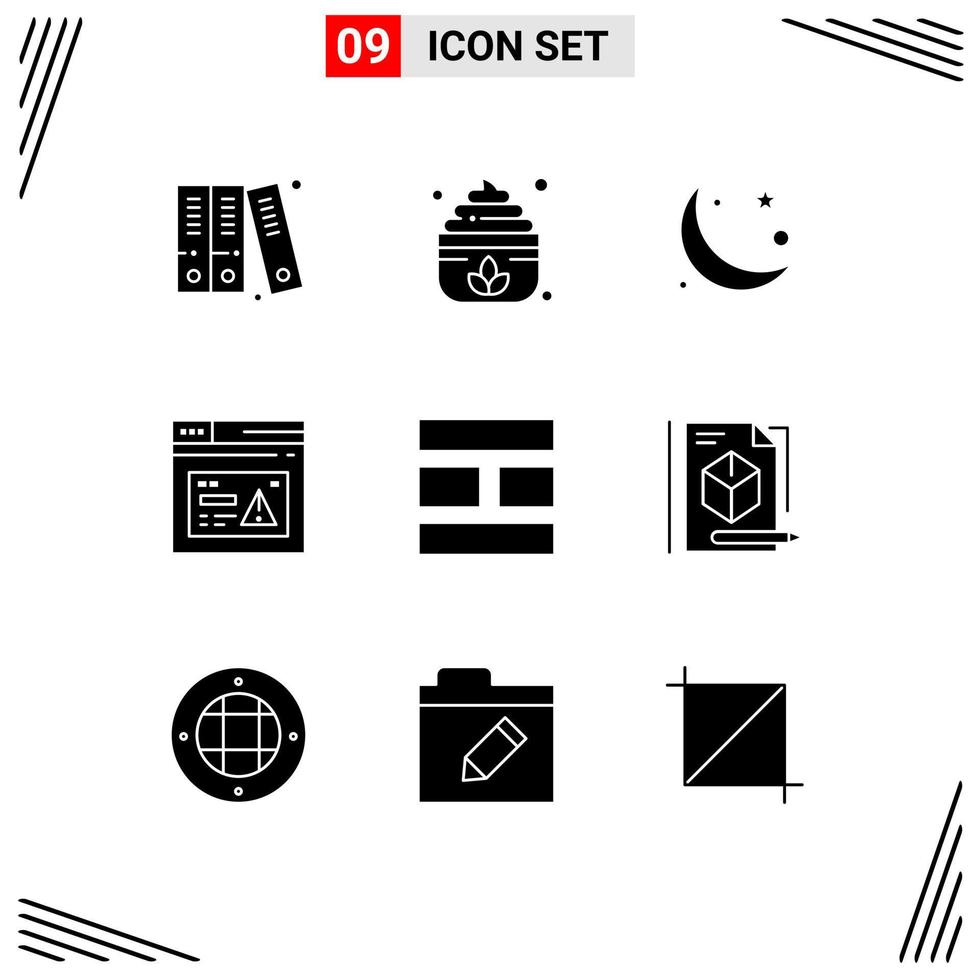 Set of 9 Vector Solid Glyphs on Grid for editing alert moon website page Editable Vector Design Elements