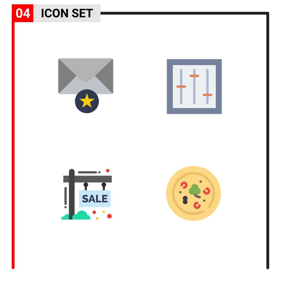 4 Thematic Vector Flat Icons and Editable Symbols of mail hording devices mixer sign Editable Vector Design Elements