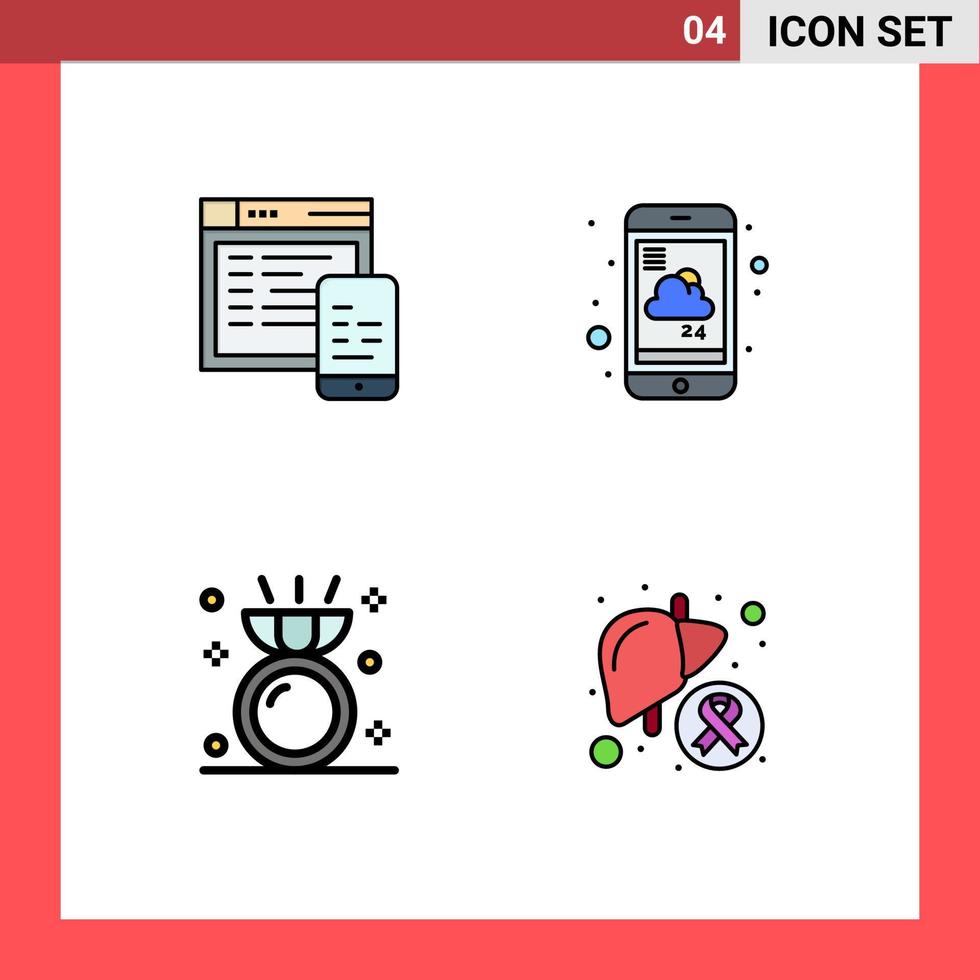 Universal Icon Symbols Group of 4 Modern Filledline Flat Colors of responsive diamond mobile report jewelry Editable Vector Design Elements