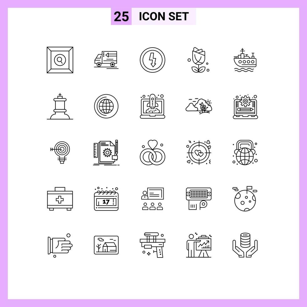 25 Universal Lines Set for Web and Mobile Applications transport ship devices plent imerican Editable Vector Design Elements