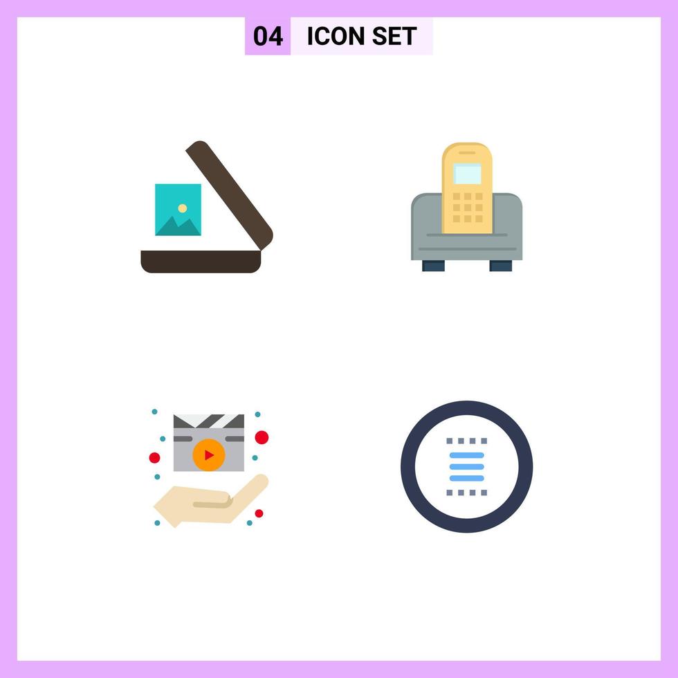4 Universal Flat Icon Signs Symbols of image hands device hardware movie Editable Vector Design Elements