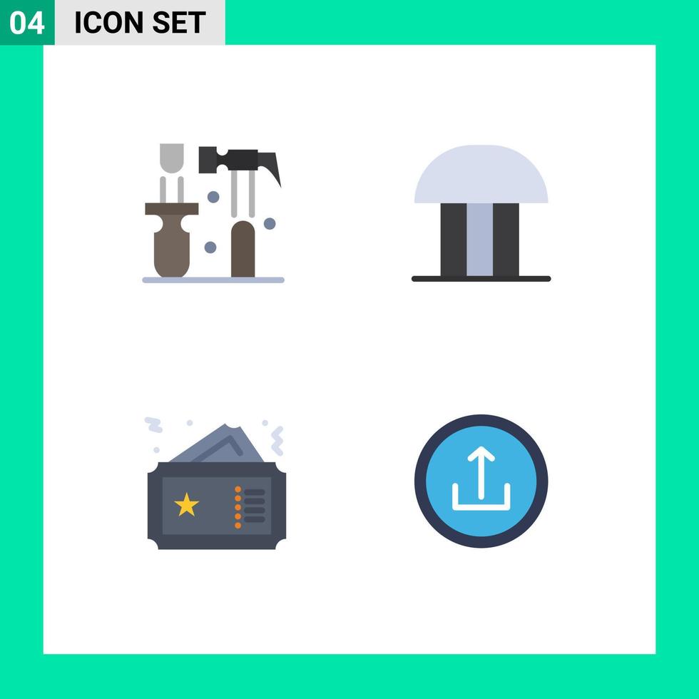 Pack of 4 Modern Flat Icons Signs and Symbols for Web Print Media such as construction ticket tools court building coupon Editable Vector Design Elements