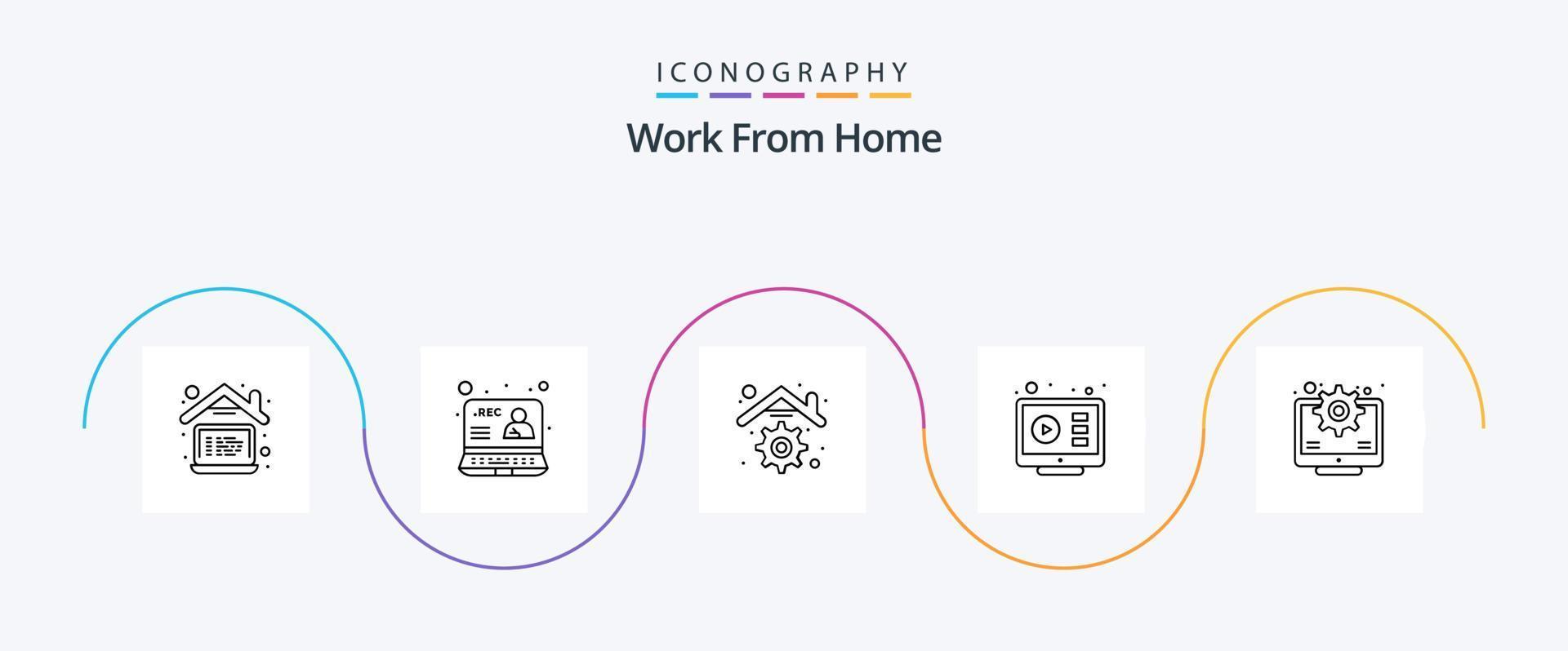 Work From Home Line 5 Icon Pack Including tutorial. online. web. internet. management vector