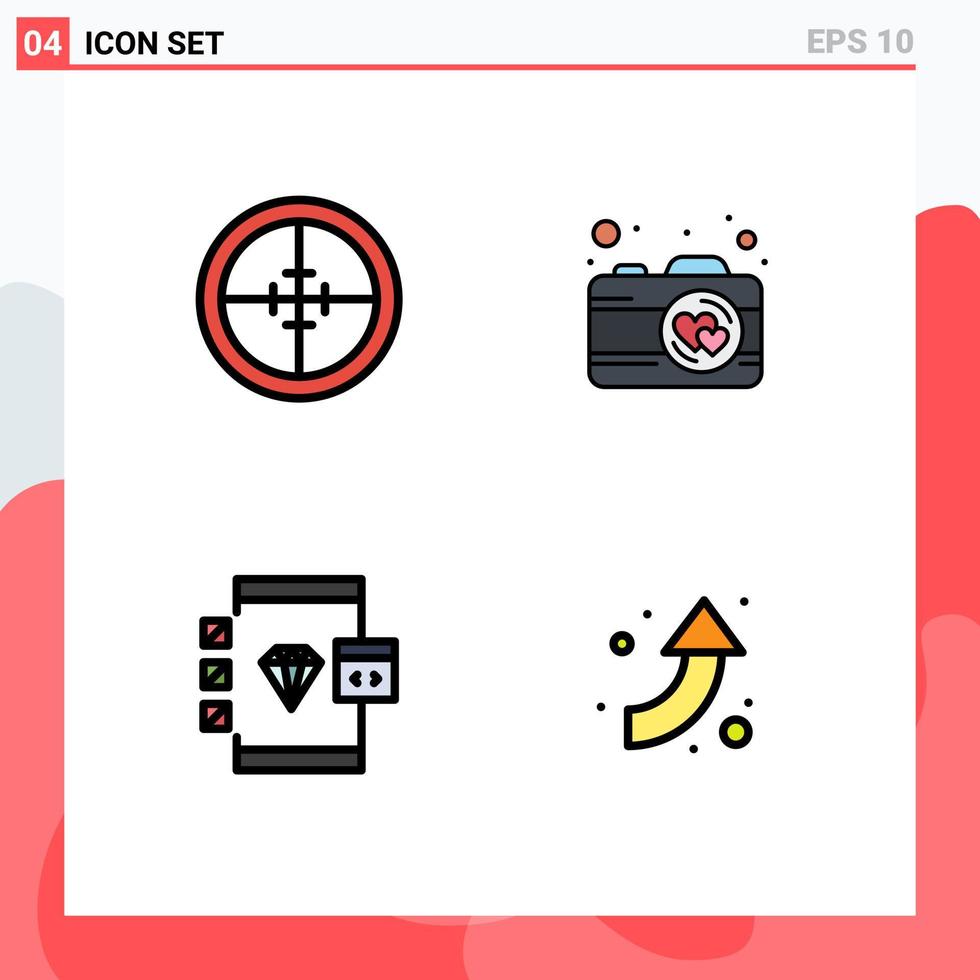 4 User Interface Filledline Flat Color Pack of modern Signs and Symbols of army browser soldier photo develop Editable Vector Design Elements