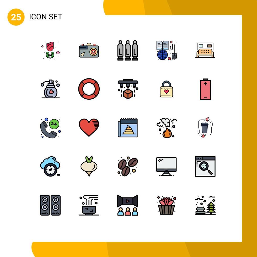 25 Creative Icons Modern Signs and Symbols of hotel world wide bullet online book Editable Vector Design Elements