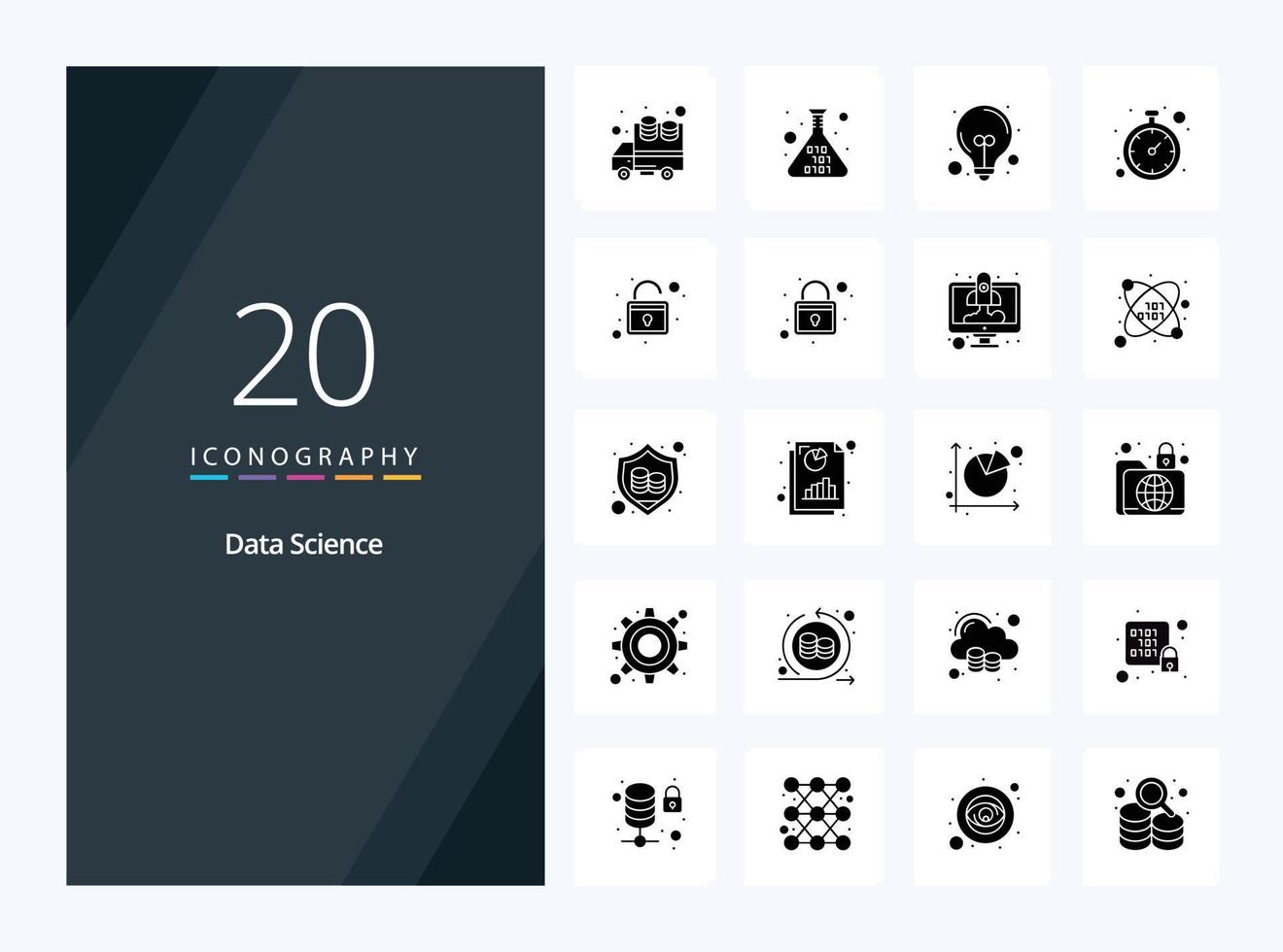20 Data Science Solid Glyph icon for presentation vector