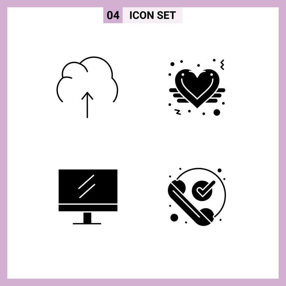 Set of Vector Solid Glyphs on Grid for cloud monitor server heart school Editable Vector Design Elements