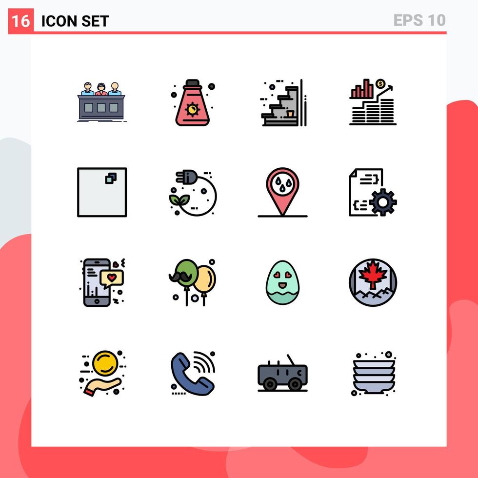 Mobile Interface Flat Color Filled Line Set of 16 Pictograms of graph investment camping business stairs Editable Creative Vector Design Elements
