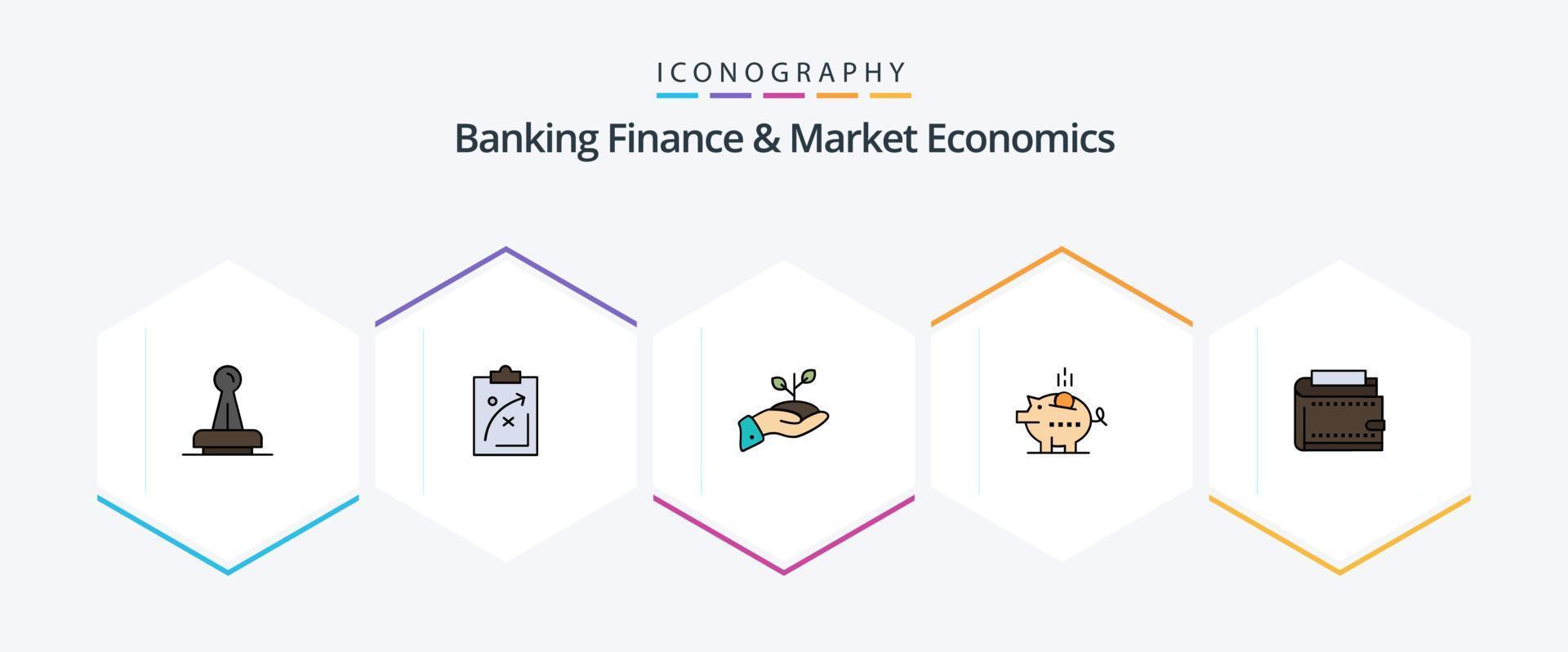 finanzas bancarias y economía de mercado paquete de iconos de 25 líneas completas que incluye finanzas. caridad. estratégico. crecimiento. mercado vector