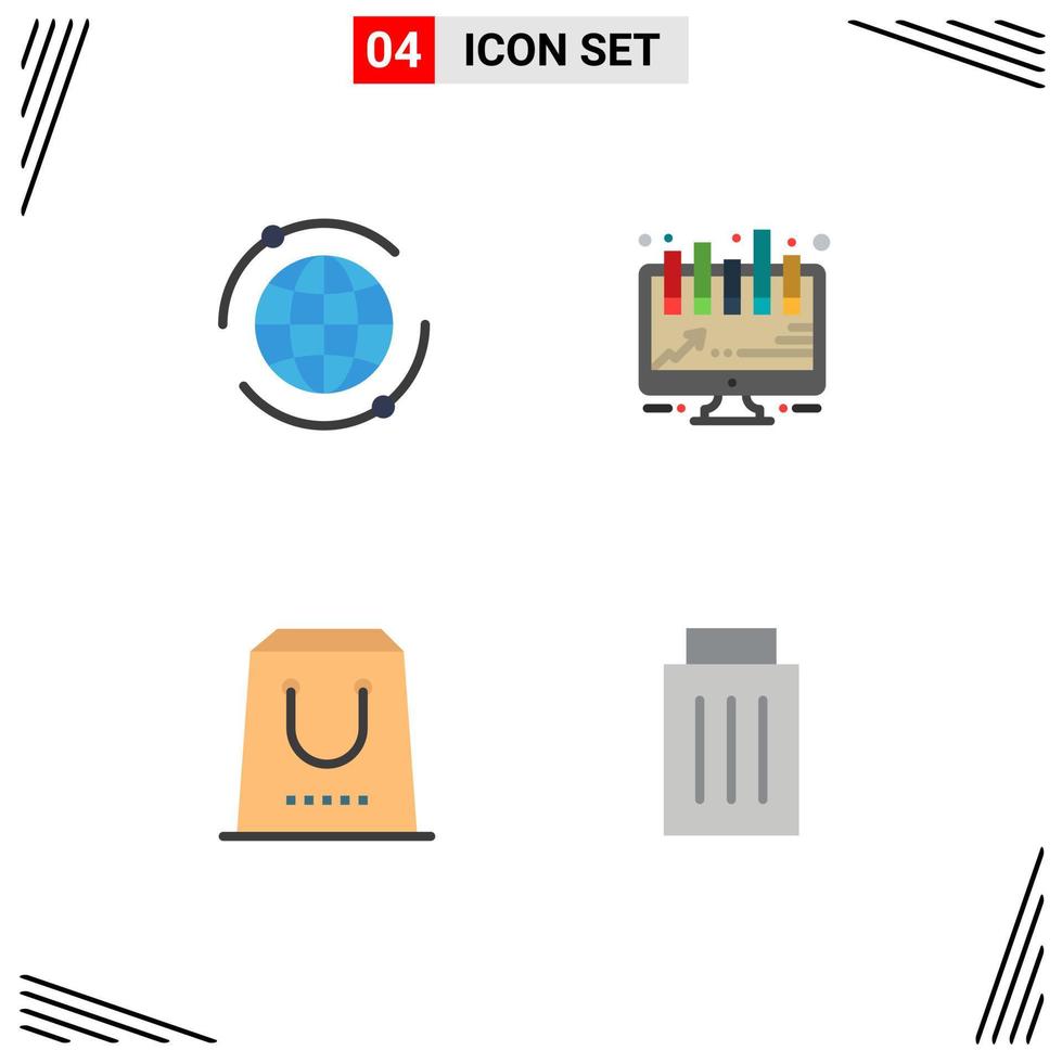 Group of 4 Modern Flat Icons Set for world package analytics buy delete Editable Vector Design Elements