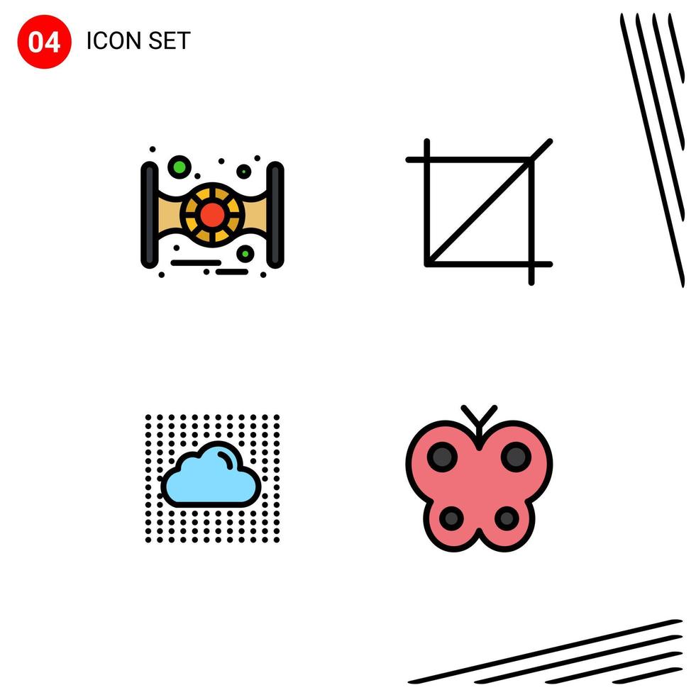4 User Interface Filledline Flat Color Pack of modern Signs and Symbols of space layers crop data butterfly Editable Vector Design Elements