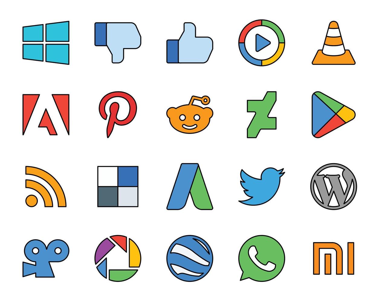 20 Social Media Icon Pack Including twitter delicious adobe rss google play vector