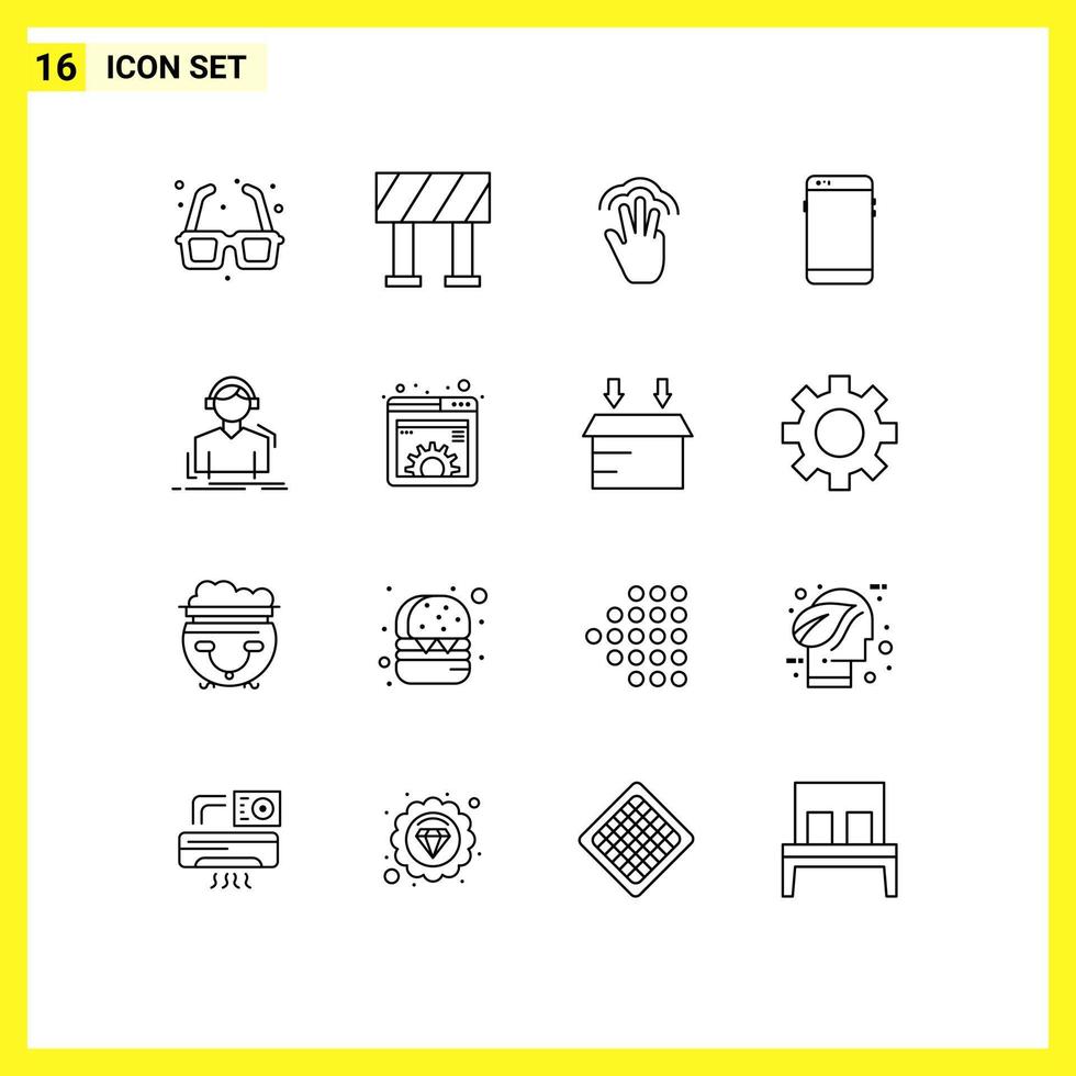 16 User Interface Outline Pack of modern Signs and Symbols of engineer huawei gestures mobile phone Editable Vector Design Elements