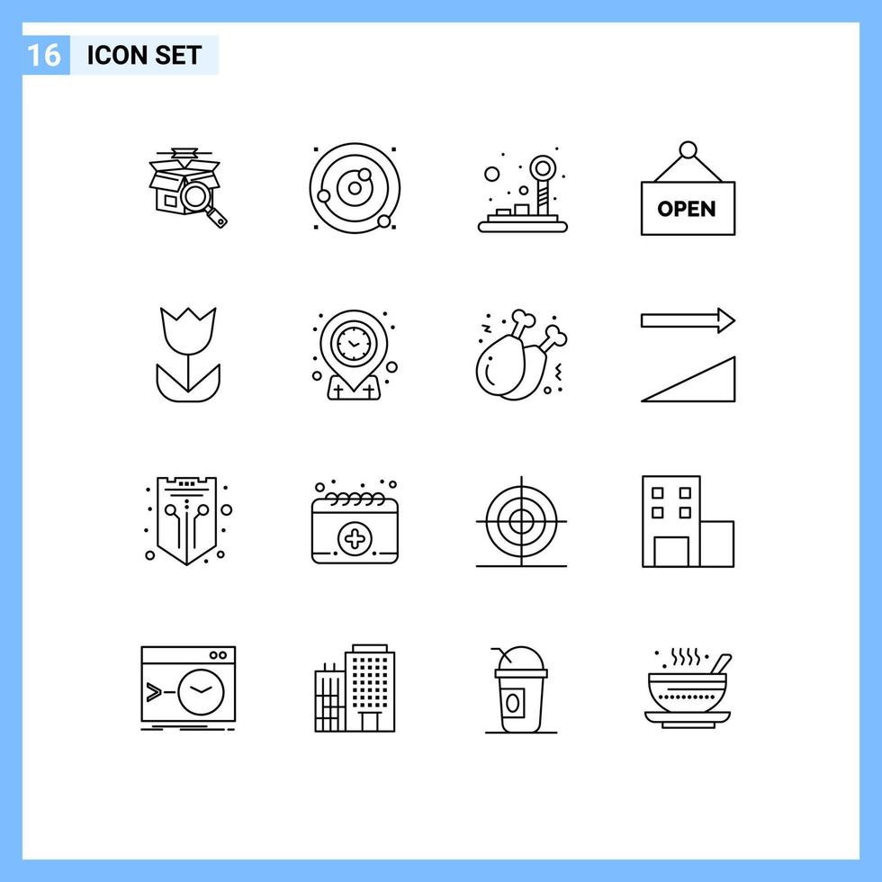 paquete de iconos de vector de stock de 16 signos y símbolos de línea para elementos de diseño de vector editables de joystick de tienda de esfera de signo de flor