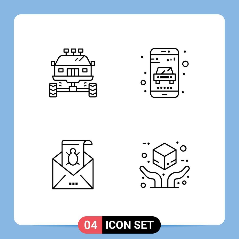 Modern Set of 4 Filledline Flat Colors and symbols such as auto bug dirt online mail Editable Vector Design Elements