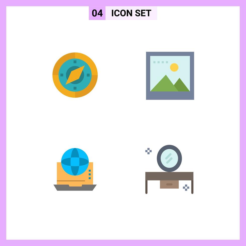 Set of 4 Modern UI Icons Symbols Signs for navigation communication location photo network Editable Vector Design Elements