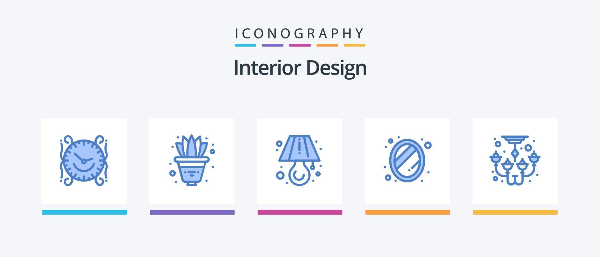 Paquete de 5 iconos de diseño interior azul que incluye lámpara de araña. decoración. Decorar. hogar. interior. diseño de iconos creativos vector