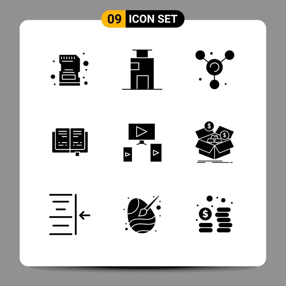 9 User Interface Solid Glyph Pack of modern Signs and Symbols of design computer office knowledge book Editable Vector Design Elements