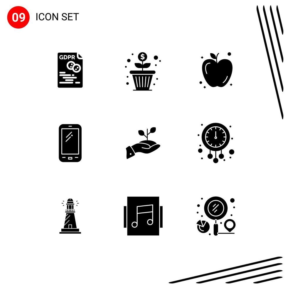 Editable Vector Line Pack of 9 Simple Solid Glyphs of growth huawei money growth mobile phone Editable Vector Design Elements
