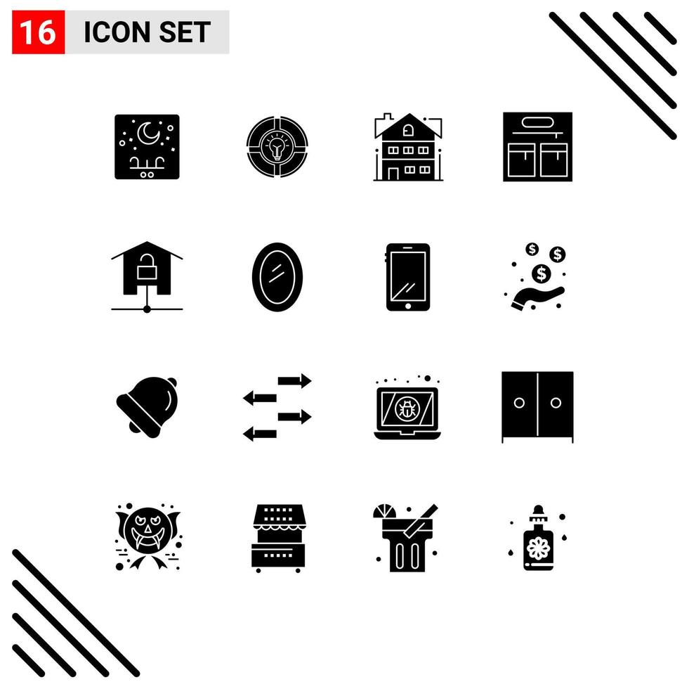 Universal Icon Symbols Group of 16 Modern Solid Glyphs of home fashion light bag building Editable Vector Design Elements