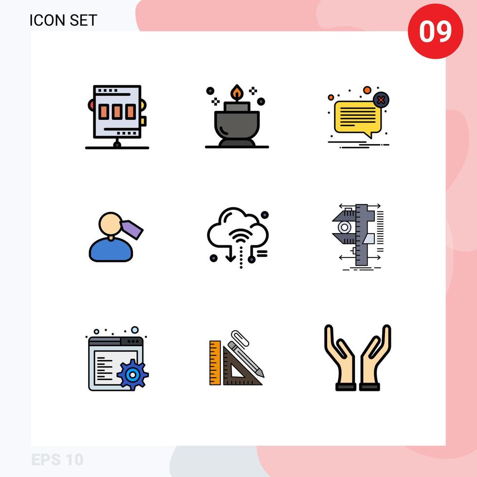 Group of 9 Filledline Flat Colors Signs and Symbols for internet mane alert mark not Editable Vector Design Elements