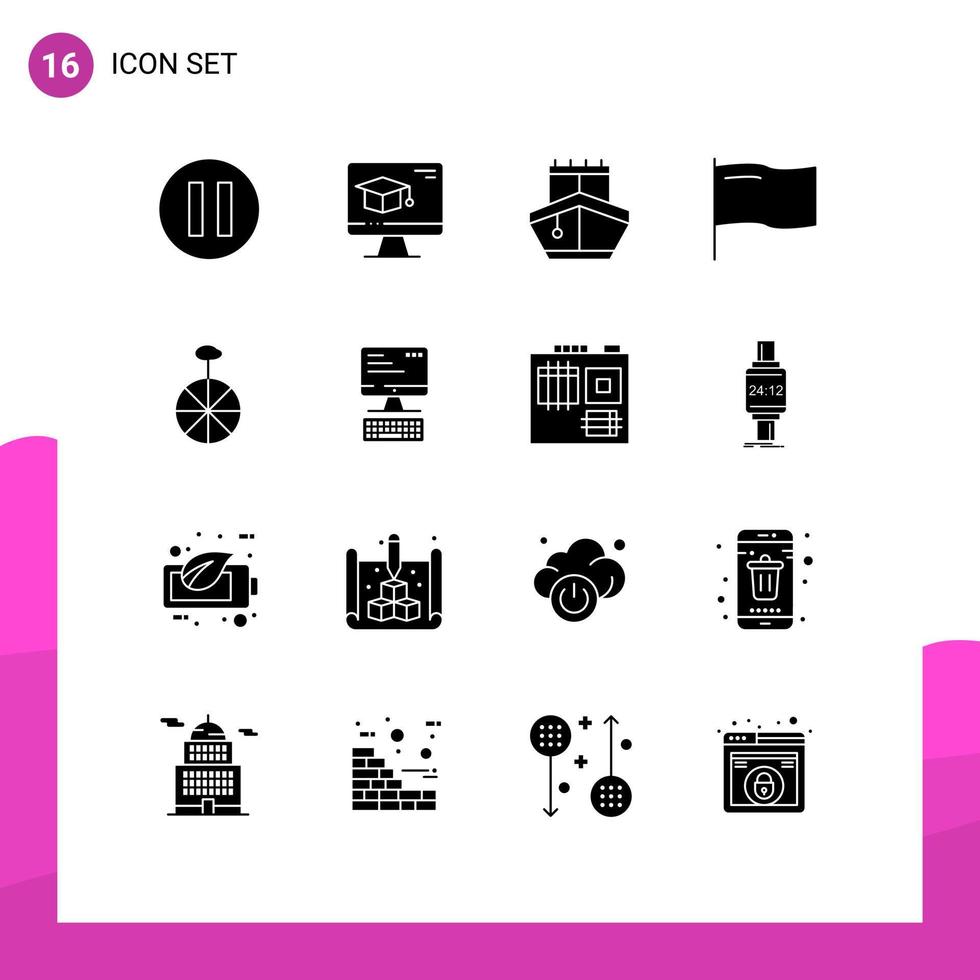 Universal Icon Symbols Group of 16 Modern Solid Glyphs of keyboard circus transportation cycle mark Editable Vector Design Elements