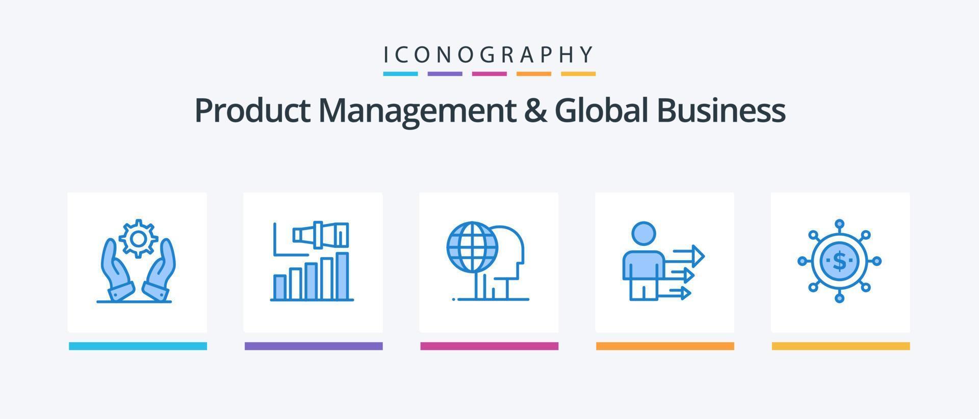 Product Managment And Global Business Blue 5 Icon Pack Including modern. business. vision. approach. marketing. Creative Icons Design vector