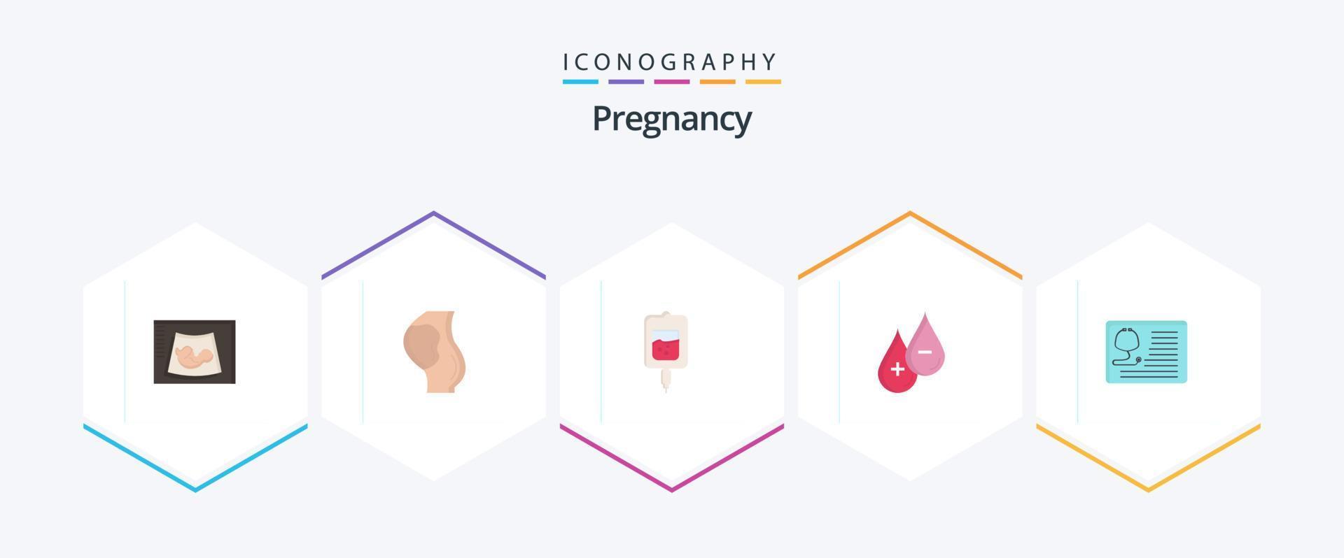 paquete de iconos planos de embarazo 25 que incluye. muestras bebé. prueba de azúcar sangre vector