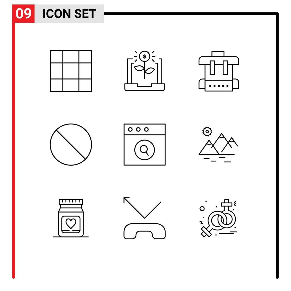 Pictogram Set of 9 Simple Outlines of mountain search education mac stop Editable Vector Design Elements