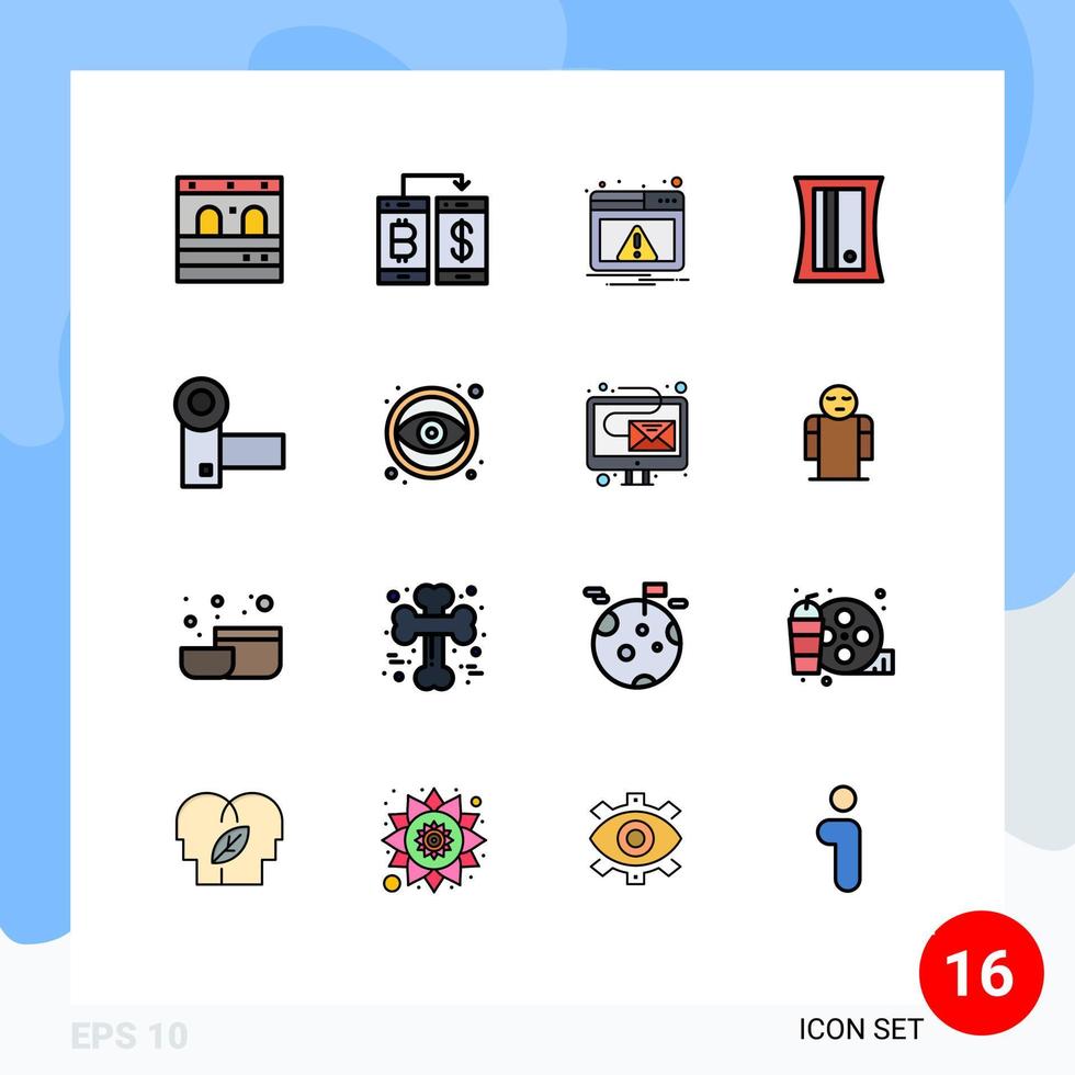 User Interface Pack of 16 Basic Flat Color Filled Lines of electronics camcorder web tool education Editable Creative Vector Design Elements